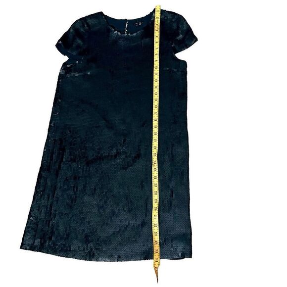 THEORY Sequin Dress Black Silk Maryanka Matte Stretch Mini Cap Sleeves A Line 10 - Picture 5 of 9